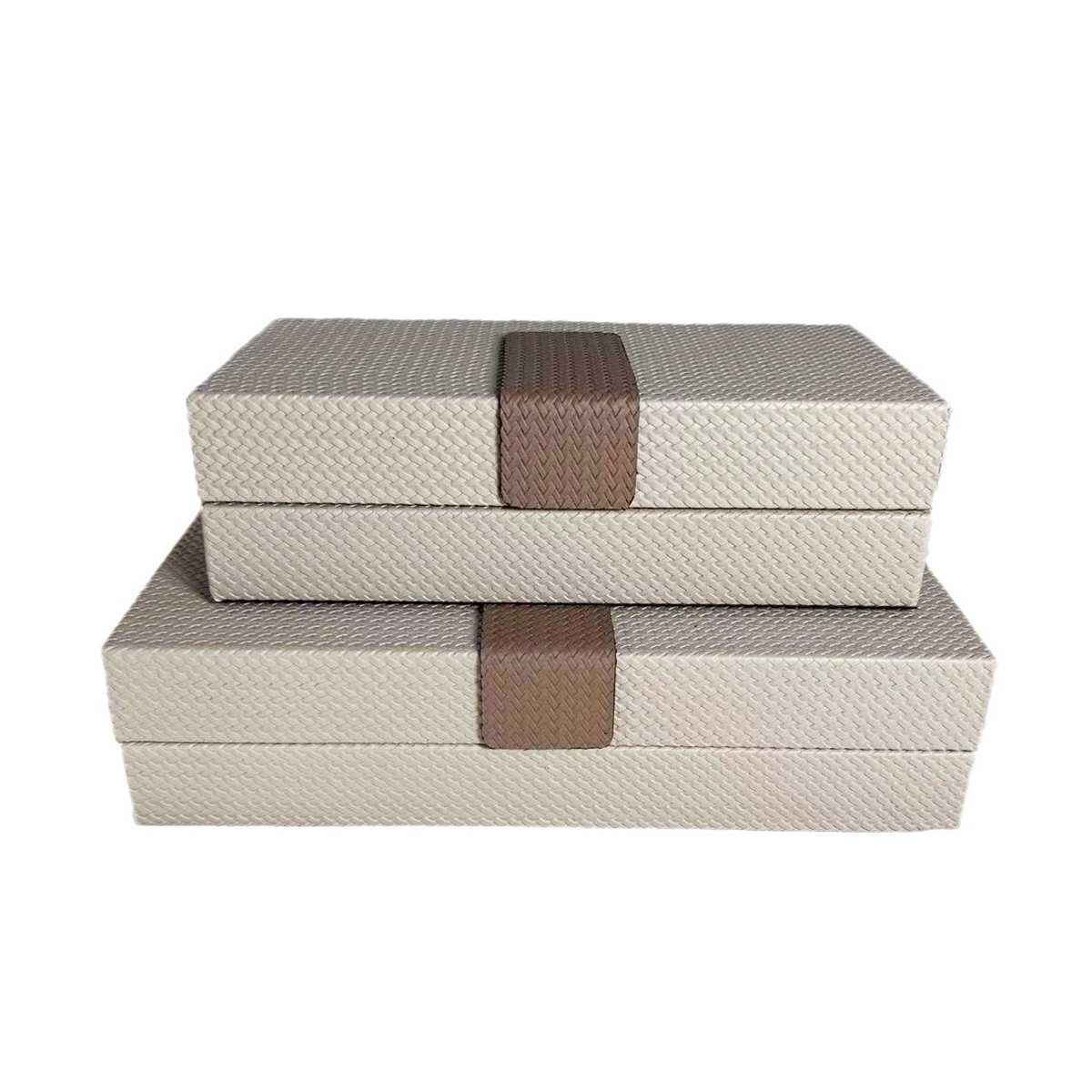 海阁简约现代皮质手工首饰收纳盒摆件样板房卧室床头柜装饰盒摆设