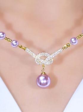 马年项链轻奢小众高级感紫色满钻珠珠女网红轻奢气质百搭小众设计