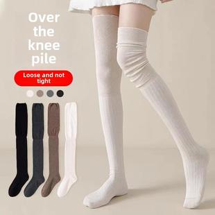 咖啡奶白色日本风格 半高筒袜 宽松棉袜 采购产品女士过膝长袜