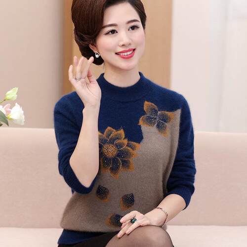 2023新款中老年女装秋冬%羊绒衫毛衣洋派妈妈装保暖羊毛打底衫