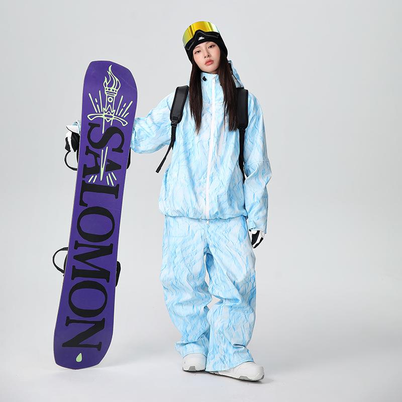 雪怡派新款牛仔滑雪服女套装防水保暖单板双板全压胶滑雪服套装男