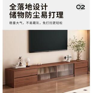 全实木电视柜茶几全套落地式客厅收纳储物边柜一体影视机柜中古风
