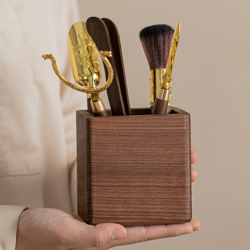 胡桃木六君子套装黄铜黑檀木功夫茶具茶道茶艺配件茶夹茶勺茶刀