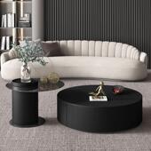 意式 轻奢大小圆形岩板茶几小户型实木茶台网红现代简约电视柜组合