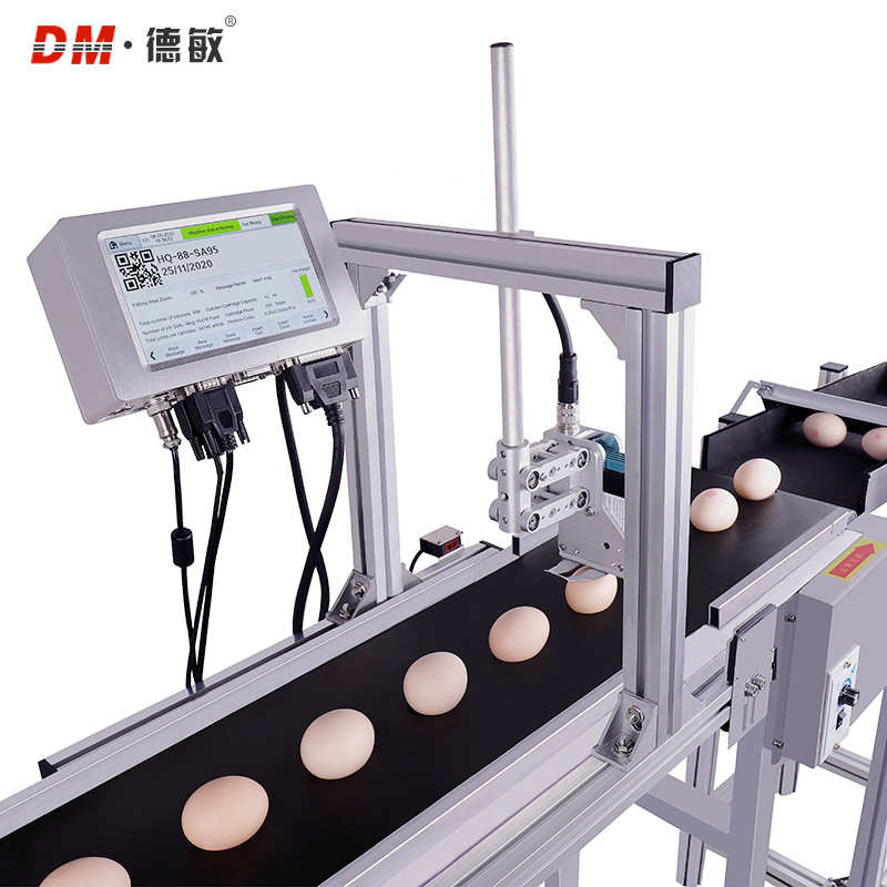 德敏X10D鸡蛋在线自动喷码机喷印logo日期批号鸭蛋小型产线打码机