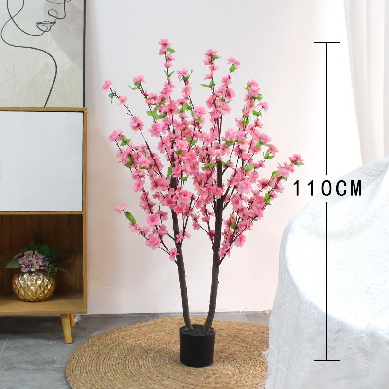桃花树树仿真盆植物摆件客厅假落景地盆栽大真桃花树型摆设仿植物