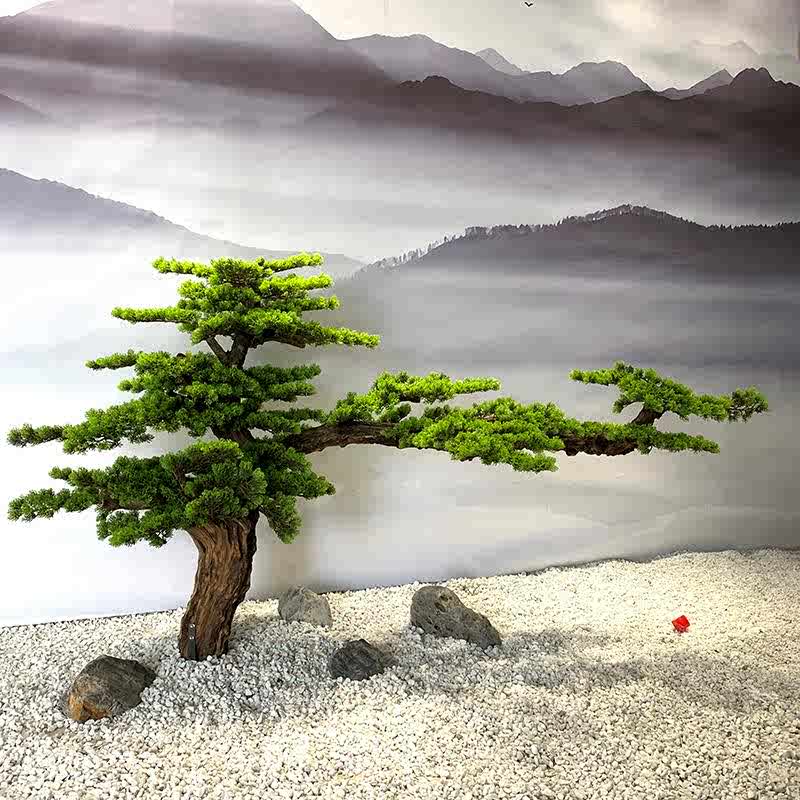 仿真迎客松大型仿真树罗汉松崖柏假树商场酒店装饰禅意摆件