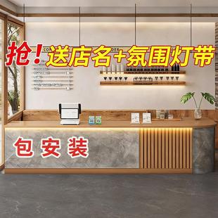 奶茶简约现代吧台收银台店铺小型美容院转角弧形公司前台柜台接待