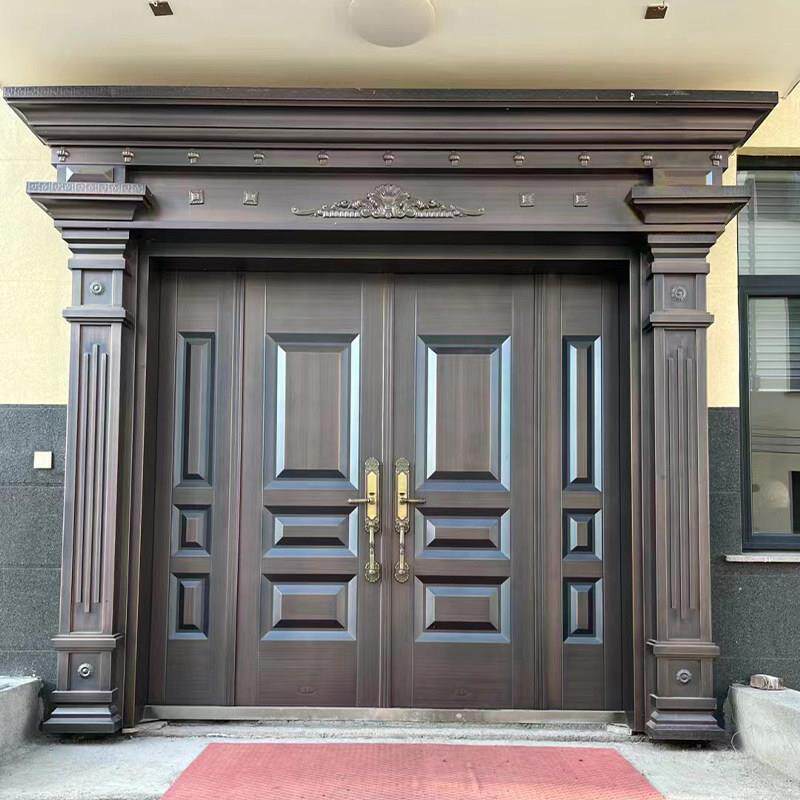 别墅大门双门中式农村大门自建房彷铜门乡村进户门锌合金防盗门