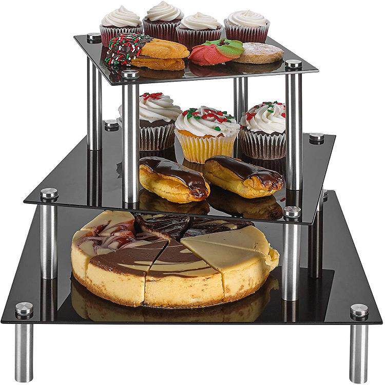 三层方形亚克力展示架 甜品摆放架三件套 cake stand 透明黑色
