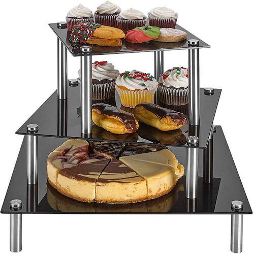 三层方形亚克力展示架 甜品摆放架三件套 cake stand 透明黑色