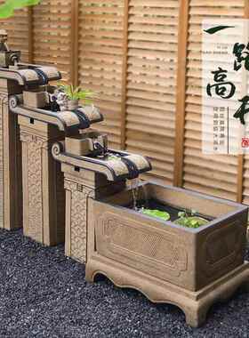 流水摆件户外阳台大型新中式鱼池循环水景观鱼缸招财庭院装饰造景