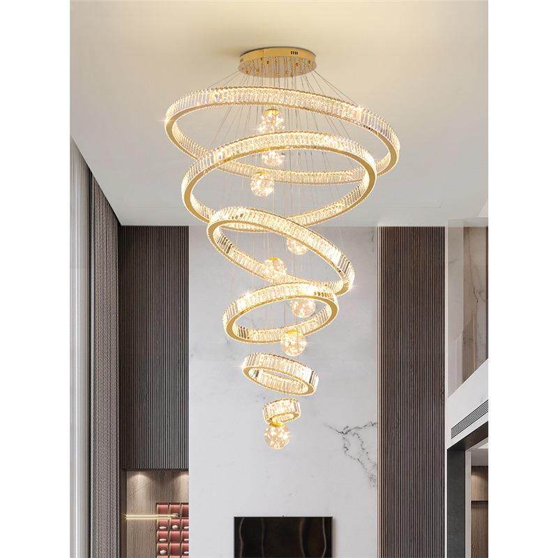 别墅挑空客厅吊灯复式楼中空大吊灯楼梯吊灯loft公寓轻奢水晶吊灯