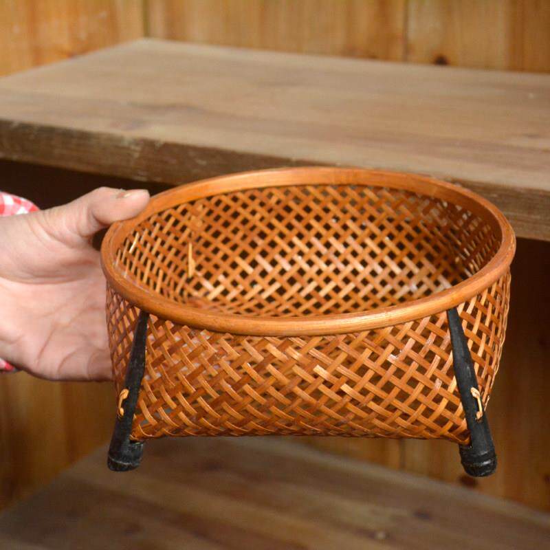 漆竹果盘篮家用茶具收纳篮剪纸小吃果篮茶盘中国风纯手工制作