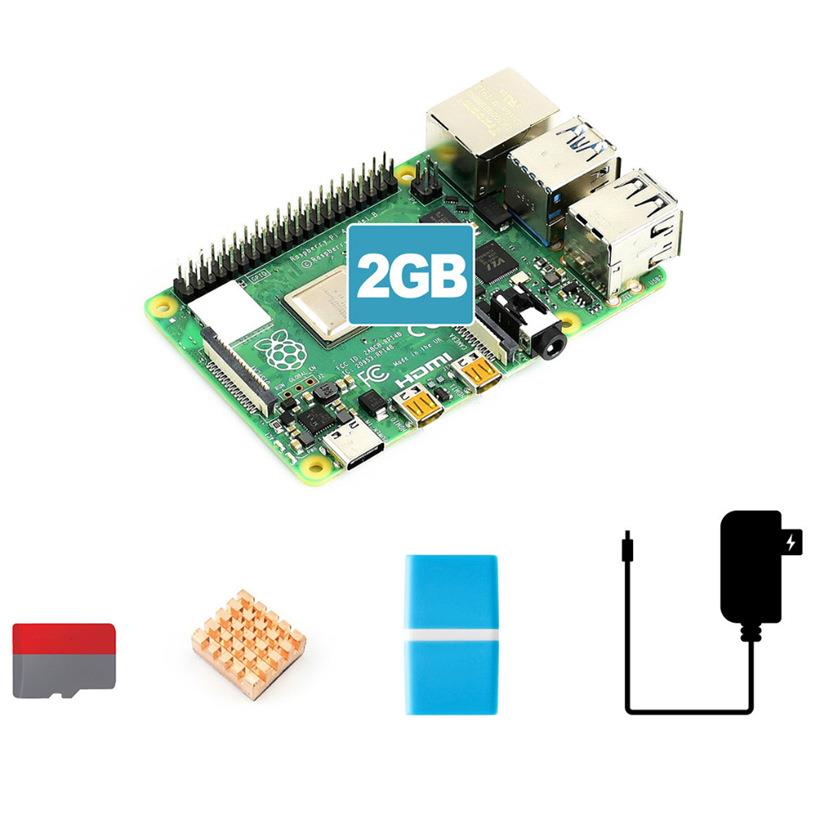 微雪树莓派4代B入门套餐 含Pi4B-2/4/8GB 16G SD卡 散热片 电源等