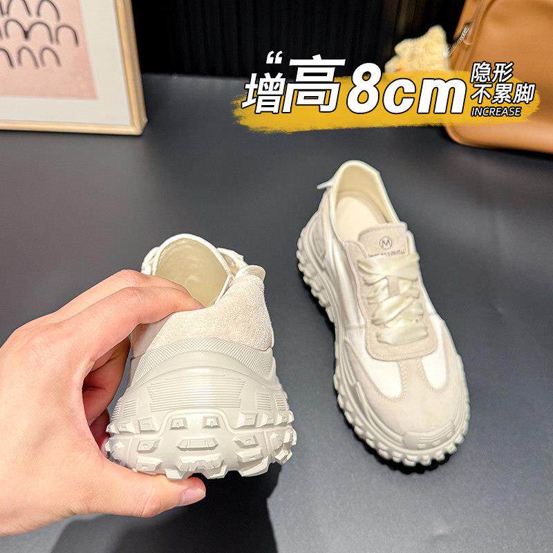 港风轻奢新款~小个子内增高老爹鞋女春夏真皮厚底透气芭蕾德训鞋