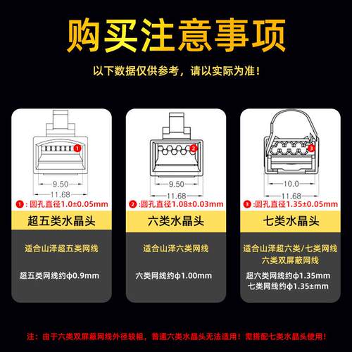 山泽超五类水晶头rj网线接头非屏蔽8芯环保pvc纯铜镀金FU1U30U50U