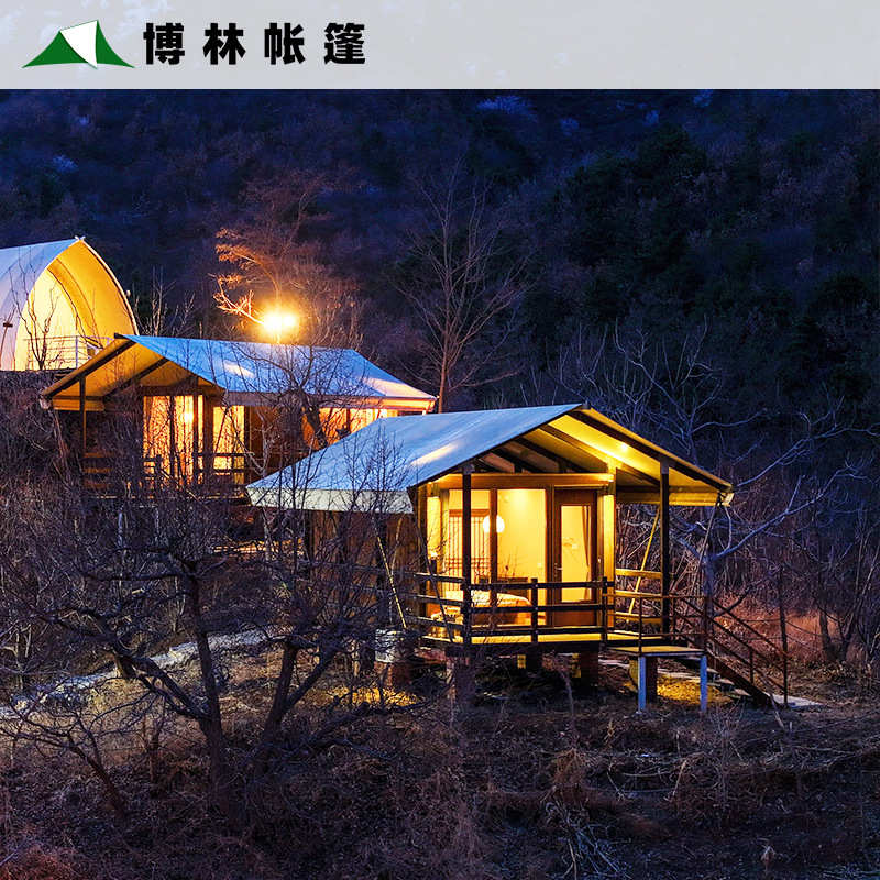 景区酒店帐篷 文旅露营帐篷酒店一室一卫带洗手间PVDF民宿帐篷厂