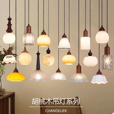 中古风卧室床头小吊灯高级感法式复古餐厅过道新中式单头长吊线灯