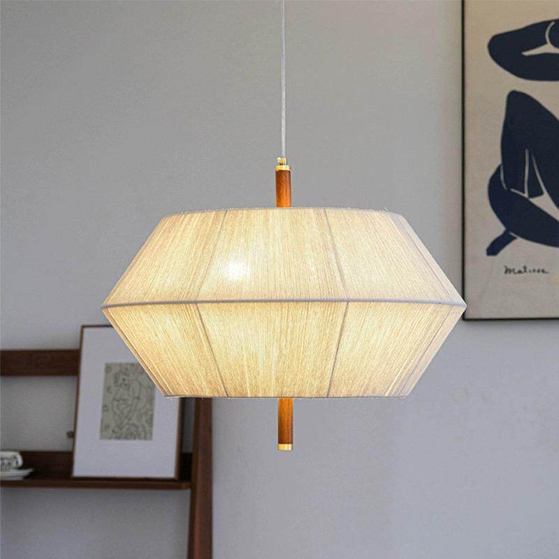 中古诧寂风编织布卧室吊灯日式诧寂风客厅实木餐厅书房个性复古灯