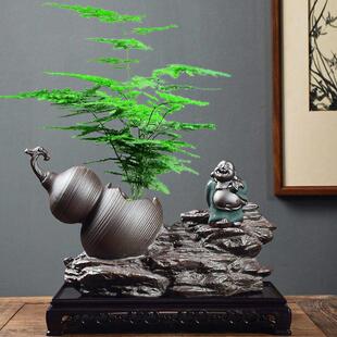 禄根花盆中国风造景盆景花盆陶瓷紫砂葫芦禅意境摆件客厅桌面绿植