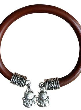 正品西藏然天饰正品鸡木血藤手镯女吊坠款男藏银铃铛镯情侣民族风