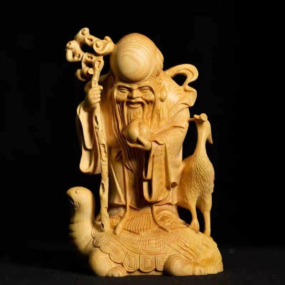 太行崖柏龟鹤寿星摆件长寿多福实木雕刻寿星文玩送长辈礼物贺寿礼