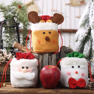 Christmas linen drawstring pocket apple candy gift bag