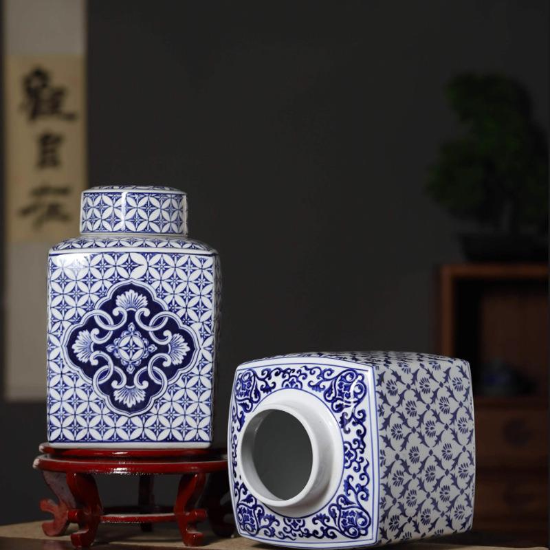 陶瓷花瓶新中式青花瓷花瓶插花瓶瓷器玄关落地摆件客厅储物罐大