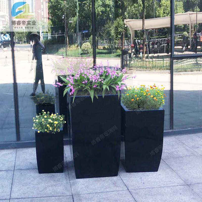 户外玻璃钢花箱方形园林花盆大型移动种植箱商场组合花钵广场花器