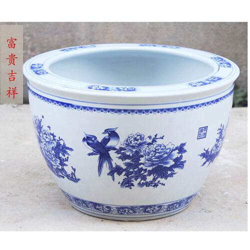 新款陶睡瓷鱼缸养盆荷花莲盆缸家用老式庭院鱼青花瓷缸鱼缸特大号