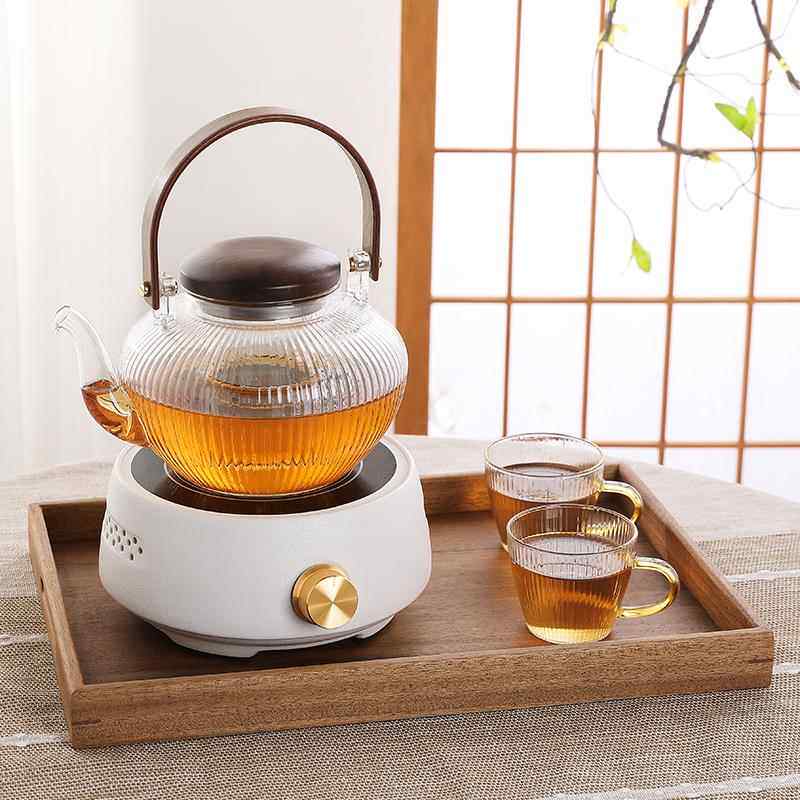 高档热玻璃泡电茶壶茶具套装家用陶炉插电煮茶器桃木茶耐盘轻胡奢