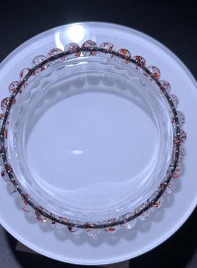 新品天然毒液红黑云母超七手链金草莓晶单圈圆珠手串珠链规 5.5mm