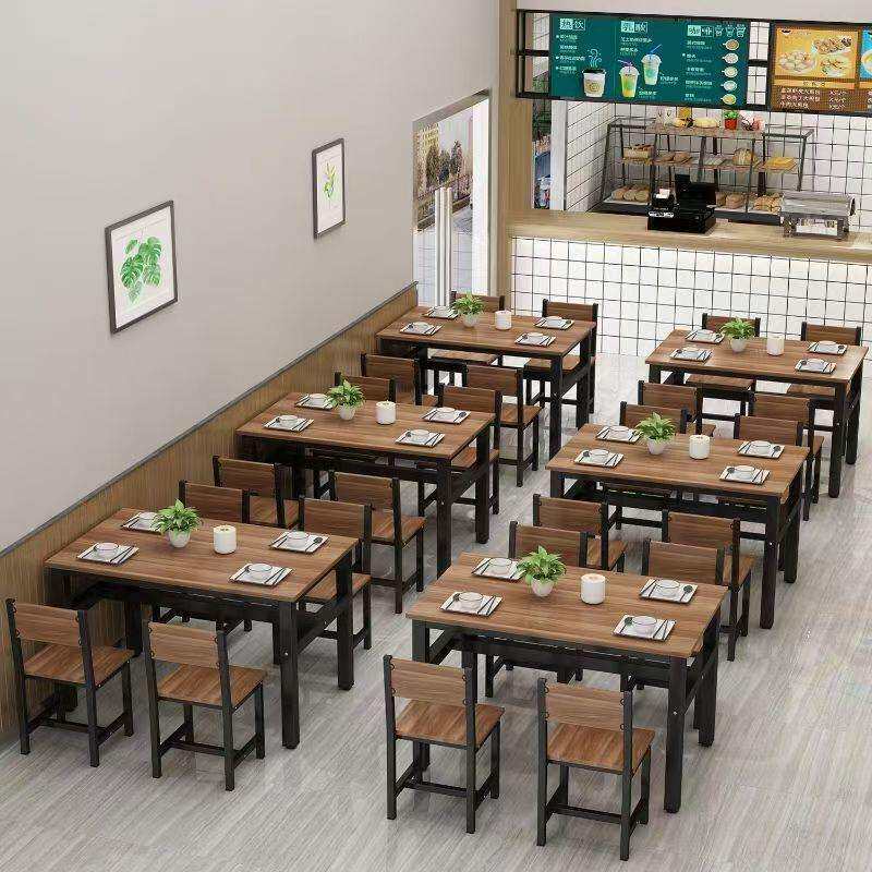 长方形饭店快餐桌椅4人6食堂早餐小吃店餐桌椅组合家用饭桌小户型