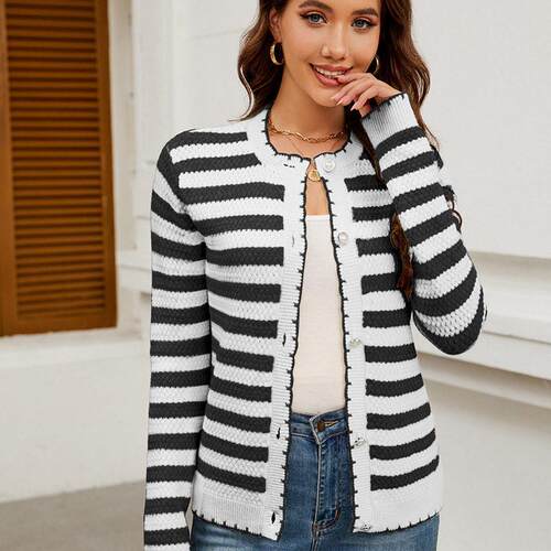 Women's striped sweater knitted cardigan jacket T