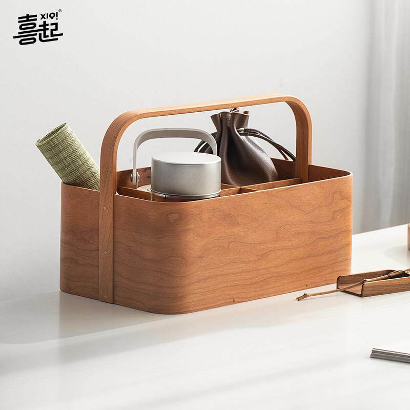 黑胡桃实木手提盒 户外茶具收纳盒夏克盒零食杂物工具整理收纳篮