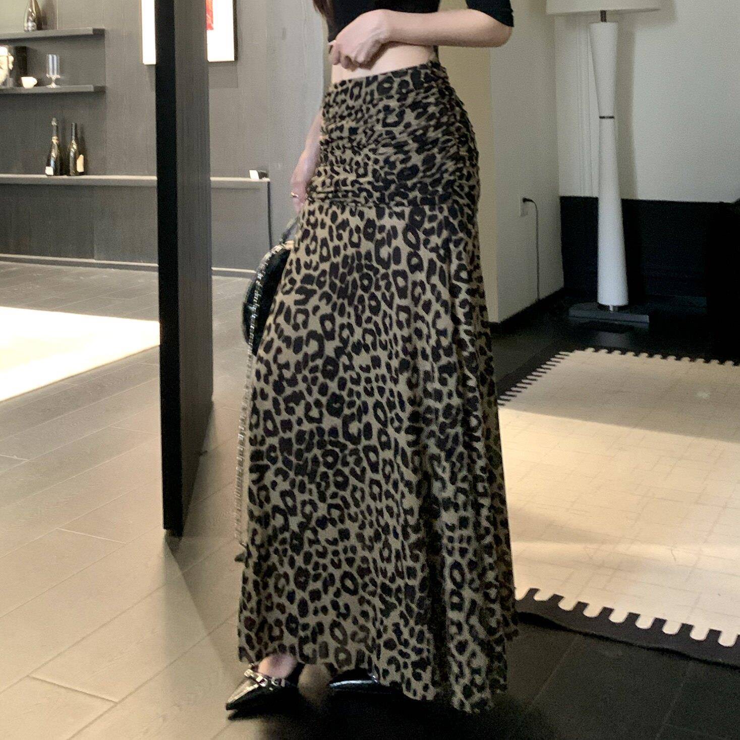 美式辣妹豹纹半身裙女春秋包臀鱼尾裙气质显瘦长裙子