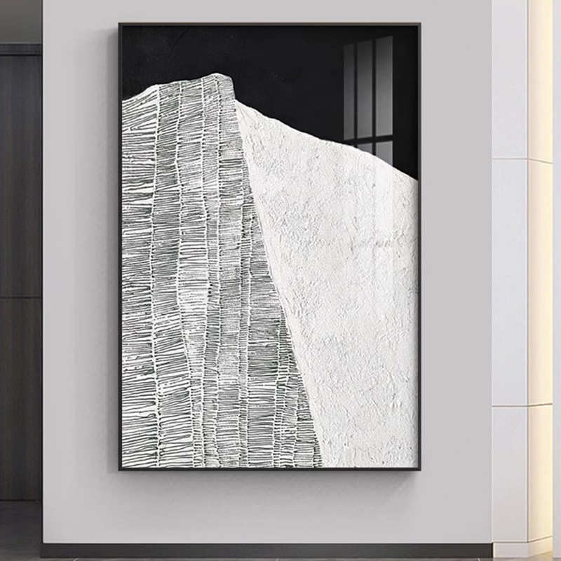 竖款高档黑白抽象画大尺寸壁画客厅挂画极简侘寂风餐厅玄关装饰画