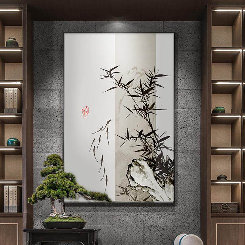 新中式装饰画进门入户玄关挂画餐厅茶室背景墙壁画禅意水墨山水画