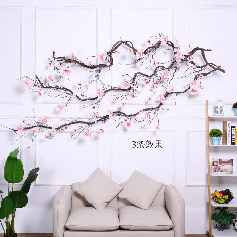 彷真玉兰花藤藤条中式假树背景墙藤蔓场景布置假花条墙面高档装饰
