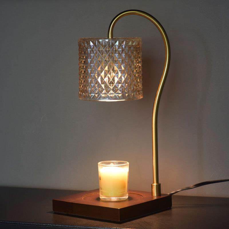 美式香熏灯融蜡灯玻璃琥珀实木胡桃色铜色跨境定时调光装饰台灯