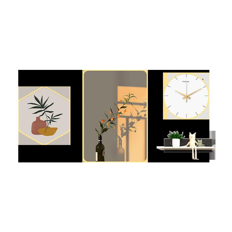 现代简约餐厅装饰画北欧餐桌背景墙挂画创意组合挂钟小清新壁画