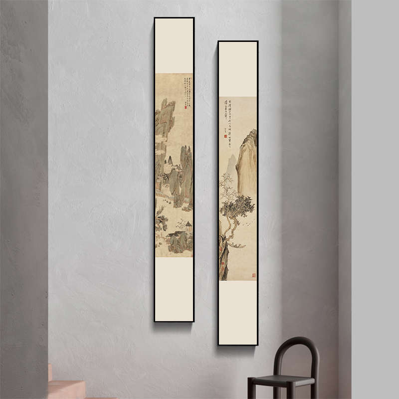 新中式装饰画玄关走廊过道楼梯茶室背景墙壁画竖幅细长条挂画禅意图片