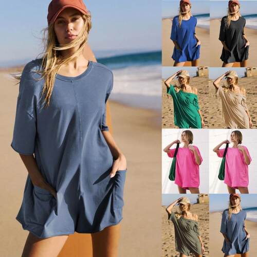 Women's short sleeved backless collar pocket