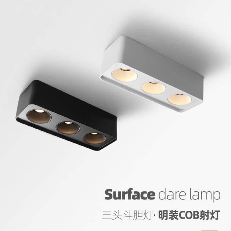 无主灯照明 三头明装斗胆灯格栅防眩射灯led筒灯吸顶集成餐客厅灯