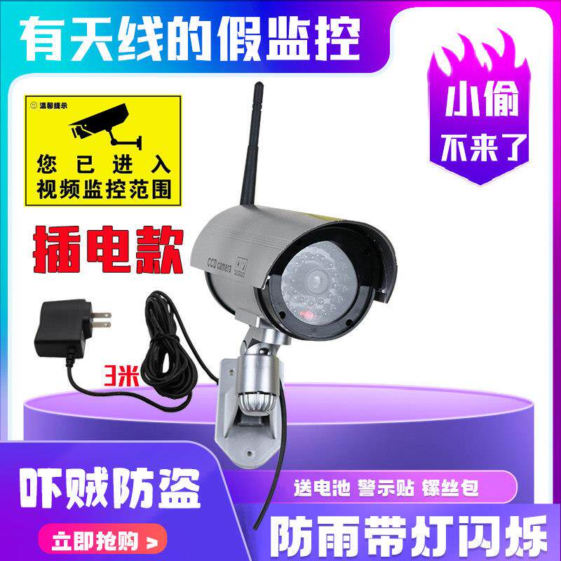 插电款式假监控器模型彷真摄像头防盗220V带灯闪烁户室外防雨家用