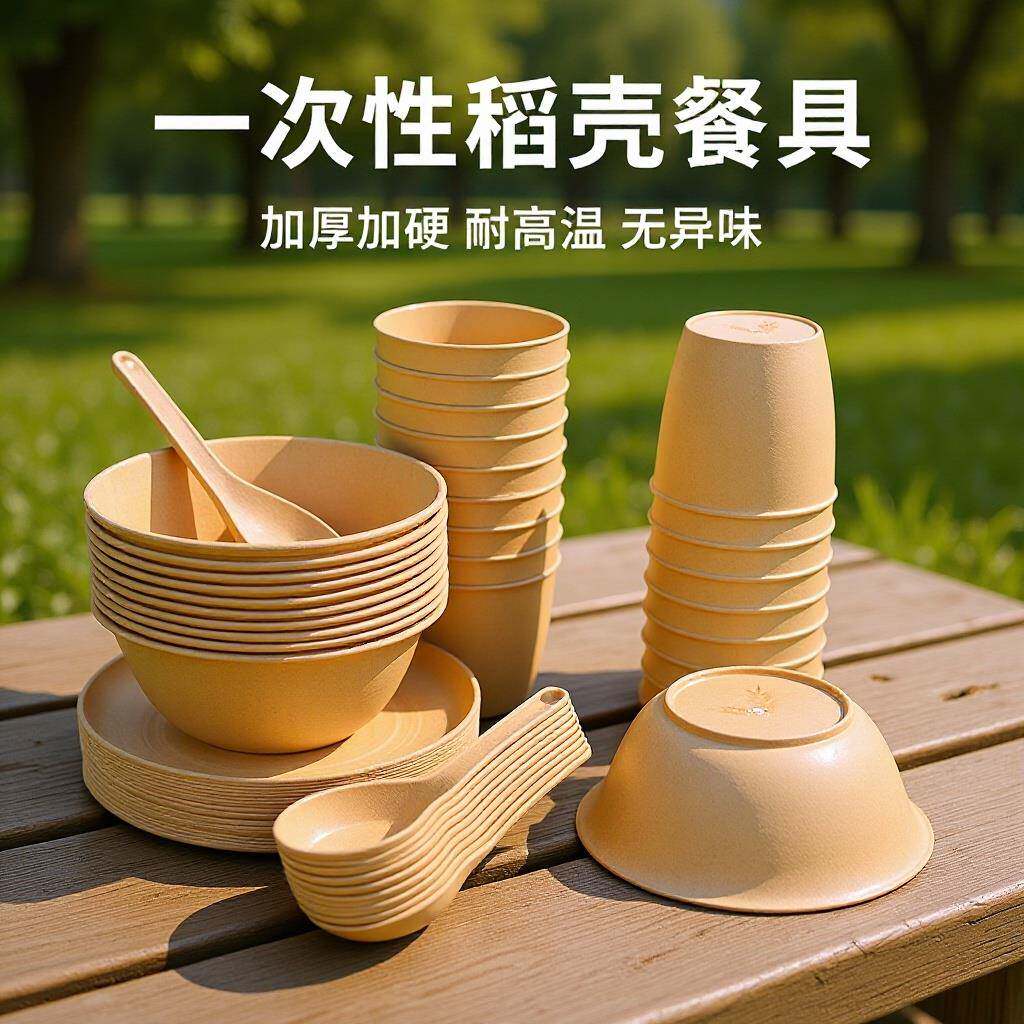 可降解稻壳餐具一次性汤勺加厚塑料勺甜品勺外卖喝餐勺独立包装
