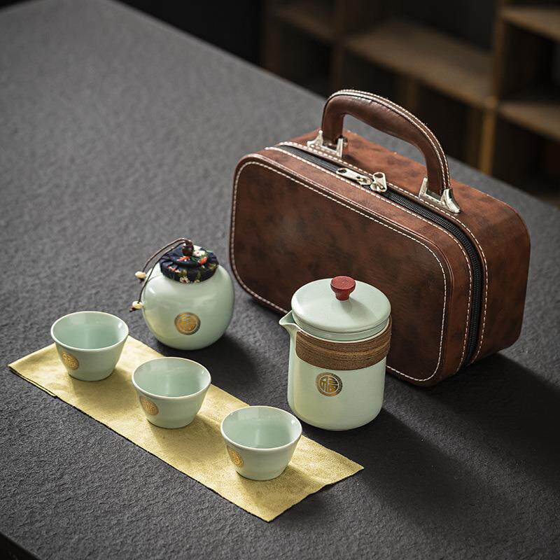旅行茶具套装便携式旅游泡茶喝茶装备随行快客杯露营一壶三杯汝窑