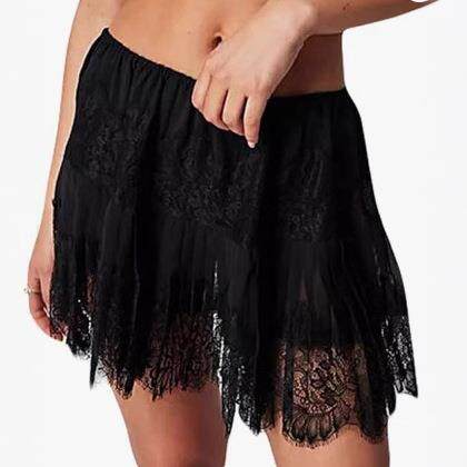 Women's Fashion Mini Skirts Mid-Rise Pleated Lace Skirts