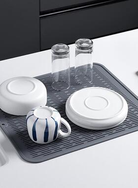 45X40CM硅胶沥水垫 热销加大号沥水垫细条纹茶杯垫厨房沥水